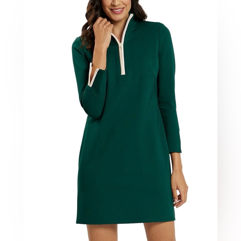 Jude Connally Anna Sheath Long Evergreen/Ivory Sleeve Dress
